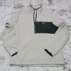 L.L.Bean Mens Large Tall Sherpa Fleece 1/4 Zip Pullover Cream Recycled Polyester